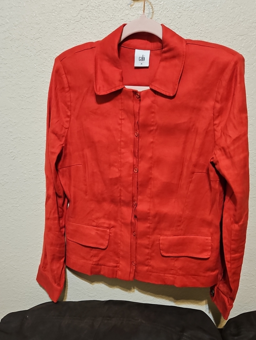 CAbi Bright Red Linen Blend Button-Front Blazer Jacket